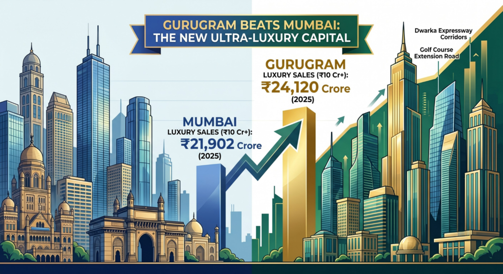 Gurugram beats Mumbai in luxury real estate sales 2025 - ₹24120 crore vs ₹21902 crore - Khushi Housing