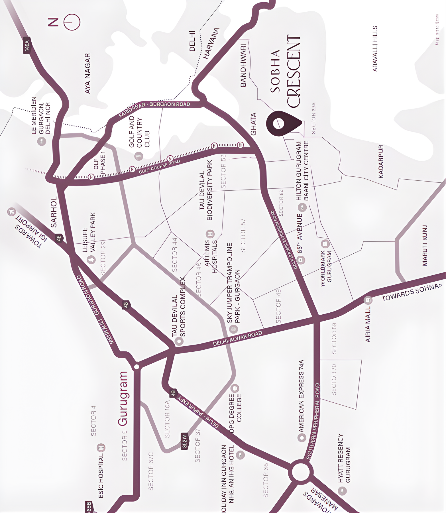 Sobha Crescent Sector 63A Gurugram location map